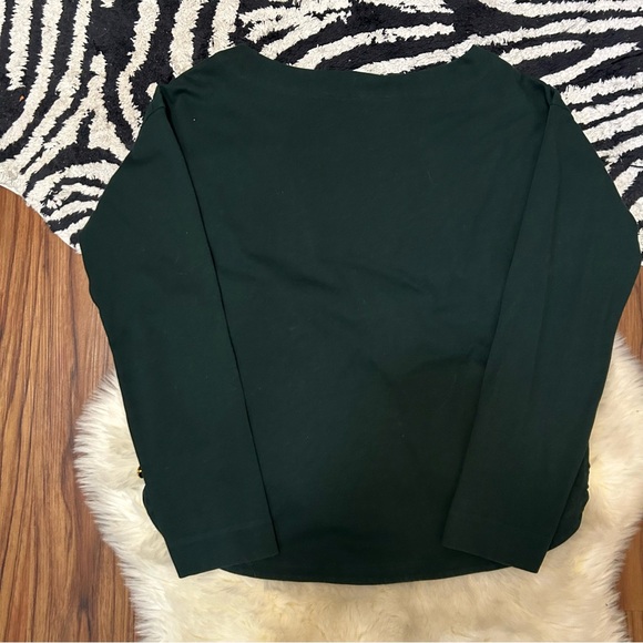 Ralph Lauren Lauren Hunter Green Boat Neck Shirt with Gold Logo Buttons Size med - Picture 7 of 7